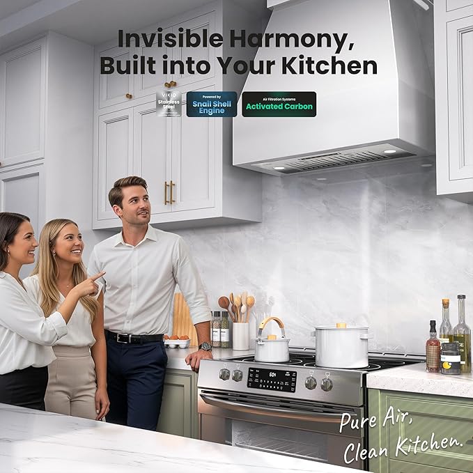VIKIO HOME Built-in/Insert Range Hood 36 Inch, 980 CFM Hood Vent for Kitchen, Ducted/Ductless Convertible Duct, Stainless Steel Kitchen Vent Hood with Gesture & Touch Control, 3 Baffle Filters
