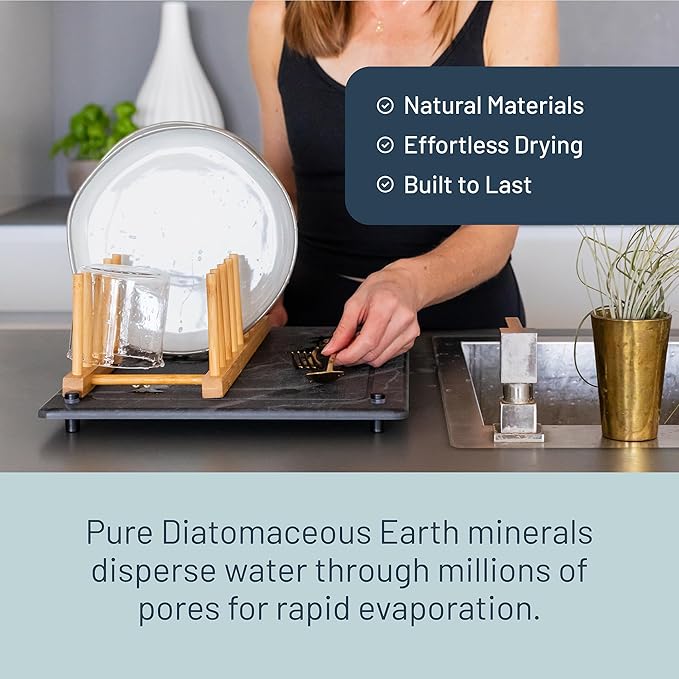 Natural Stone Dish Drying Mat, Standard Size, Slate Color - Diatomaceous Earth Kitchen Mat | Quick Drying, Non-Toxic, BPA-Free, Eco-Friendly | Female-Founded USA Brand (15.7"x11.8")