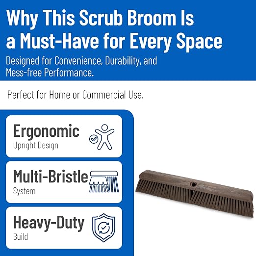 SPARTA Omni Sweep – 18" Heavy Duty Broom Head for Outdoor and Indoor Use, Nonabsorbent Block, Multi-Surface Deck Brush for Garage, Patio, Kitchen, and Concrete, Brown, Pack of 12