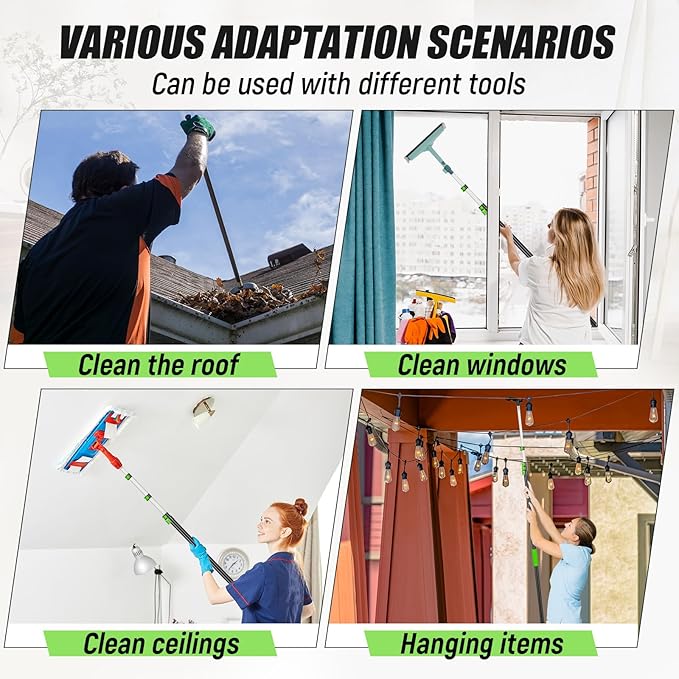 4.3-18ft Long Christmas Light Hanger Pole with Utility Hook, Telescopic Extension Pole Multi-Purpose for Christmas String Lights Installation Painting Cleaning Without Ladder (Green)