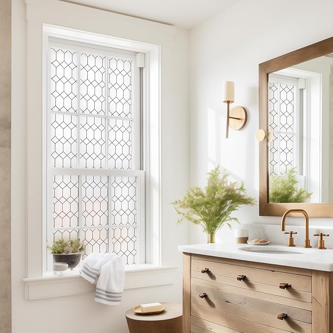 DKTIE Window Privacy Film Stained Glass Frosted Glass Window Clings Moroccan Lattice Decorative Bathroom Door Coverings UV Sun Blocking Heat Control (S593, 23.6in X 78.7in)