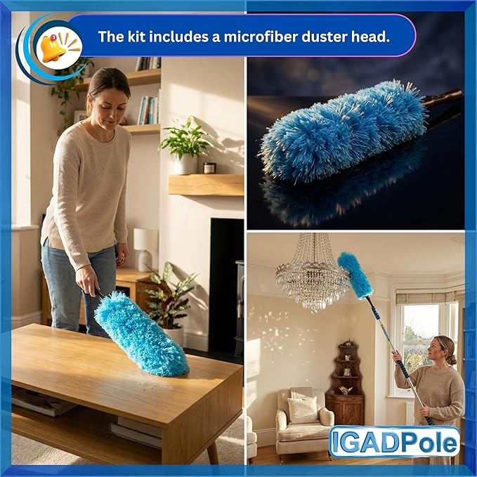IGADPole 17 FT Water-Fed Cleaning Kit – Extendable Telescopic Pole with Soap-Dispenser, Brush & Cobweb Duster, Adjustable 5-17 FT Handle for Safe High Window, Gutter, Solar Panel & Exterior Cleaning