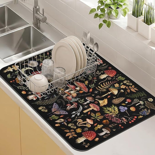 Kitchen Countertop Dish Drying Mat,Super Absorbent Coffee Bar Mat for Maker Espresso Machine, Anti-Slip Accessories for Kitchen Countertops 24x18 Inch