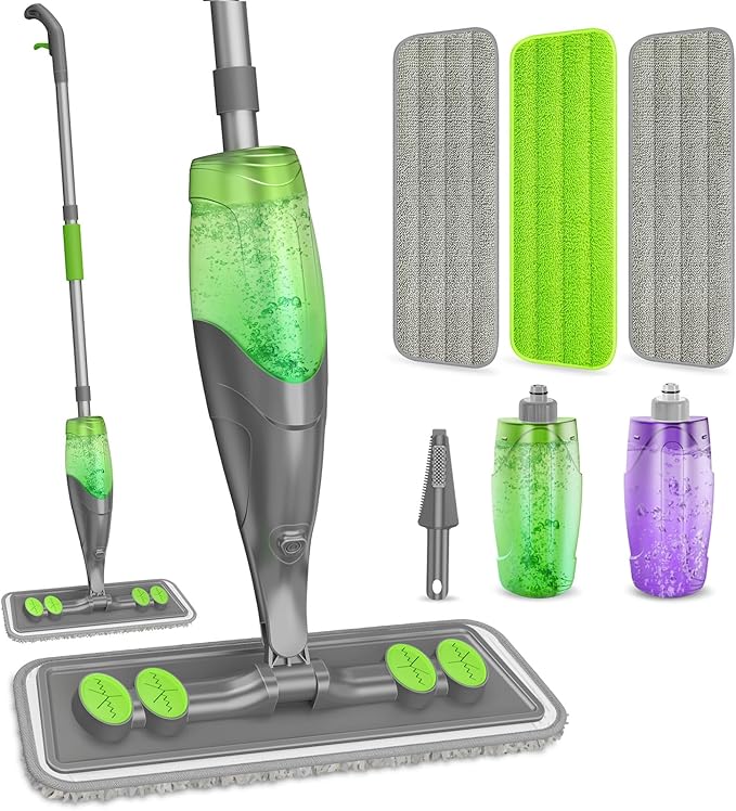 Spray Mop for Floor Cleaning with 3 Microfiber Washable Pads & 520ML Refillable Bottle Bundle