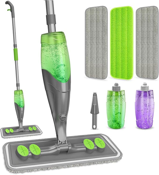 Spray Mop for Floor Cleaning with 3 Microfiber Washable Pads & 520ML Refillable Bottle Bundle
