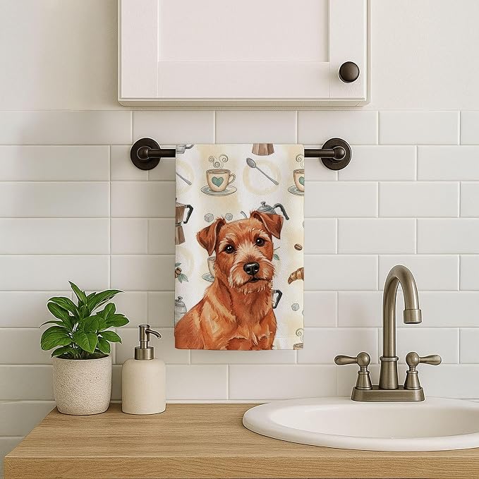 Caroline's Treasures Red Norfolk Terrier Coffee Bar Kitchen Towel Velour Plush Front and Cotton Loop Back Machine Washable