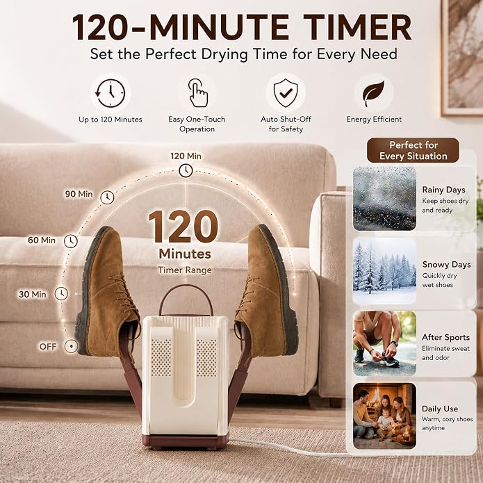 Shoe Dryer and Boot Dryer, 6-Arm Drying Rack, Foldable Shoe Dryer with Timer, Suitable for all Types of Shoes, Fast 360° Drying Shoe Rack for Sneakers, Gloves, Socks, Safe for Family
