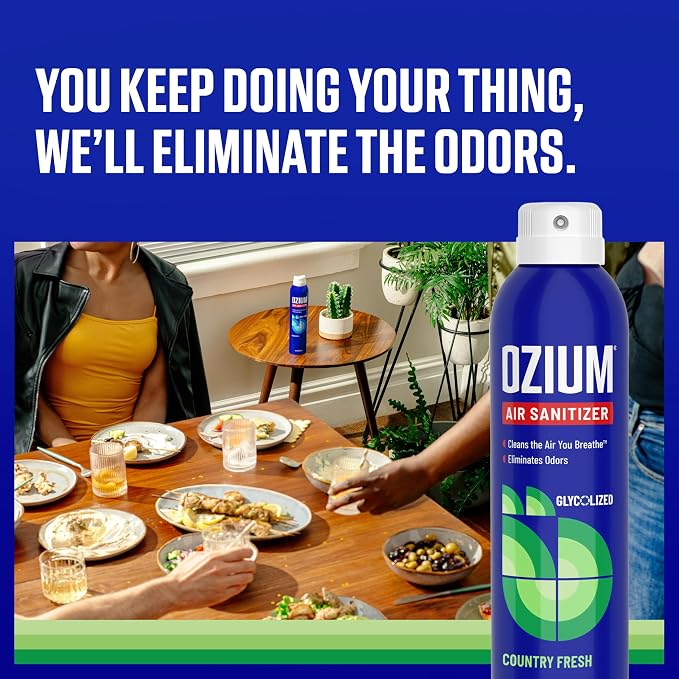 Ozium Air Sanitizer Spray - Room Odor Eliminator for Home, Car, and Office - Country Fresh Air Cleaner - 8 oz Can - 2 Pack