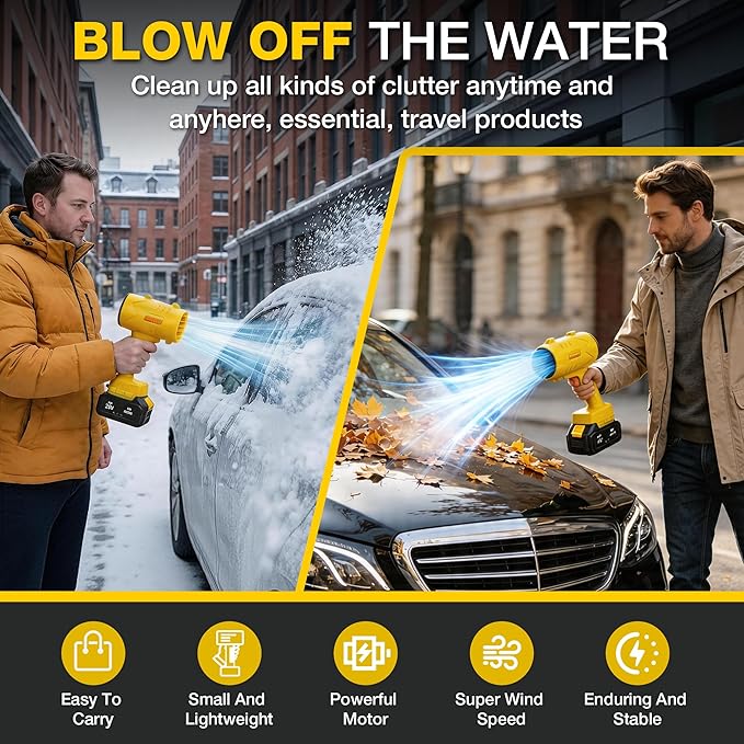 Cordless Leaf Blower Dust Cleaner Handheld Electric Air Duster Jet Dry Mini Blower Turbo Fan for Cars Computer Lawn Care, Patio Cleaning by 2PCS Batteries (Gold Yellow)