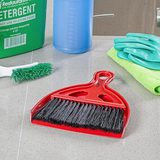 Restaurantware Mini Broom and Dustpan Set 40 Pack of Plastic Handheld Brush and Pan Compact Cleaning Kit with Ergonomic Handle Red and Black Office Desk and Home Cleaning Set