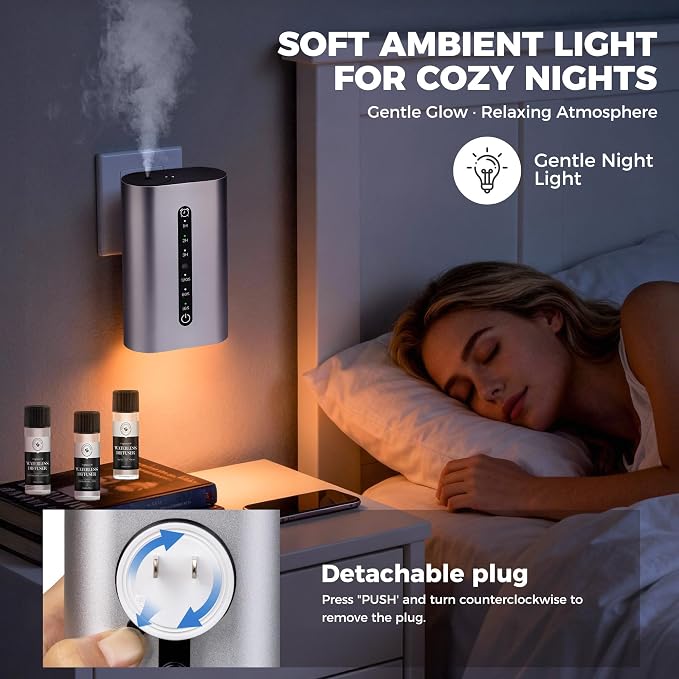 Smart Plug-in Scent Diffuser Set, Waterless Scent Diffusers Home, Cold Air Mist, Timer Control, and 3 Mist Intensity Settings, Suitable for Home, Office, and Small Spaces,White