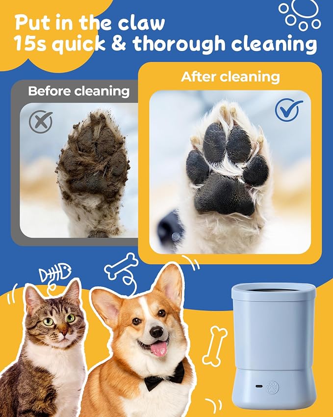 Electric Dog Paw Cleaner for Dogs，2 Speeds Automatic Dog Foot Paw Washer for Small Medium to Large Cat Dog Pet (Blue)