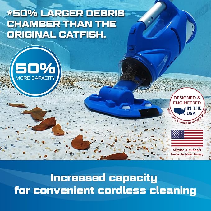 POOL BLASTER Catfish (Gen 2) Cordless Spa & Hot Tub Vacuum, More Power & Capacity, 45 Min Runtime, Spot Cleaning in Small Above Ground Swimming Pools, Rechargeable Spa Vac | Spa vacuum for hot tubs & spot cleaning small above ground pools, 45 minute ru...
