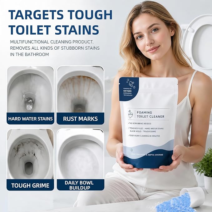 Restorabowl Toilet Cleaner, Foaming Powder, Stain Remover, No Scrub,2 Bags | Fast Dissolving,Fresh Scent,Quick-foaming,Porcelain scratch protection,Suitable for all types of toilets and toilet tanks