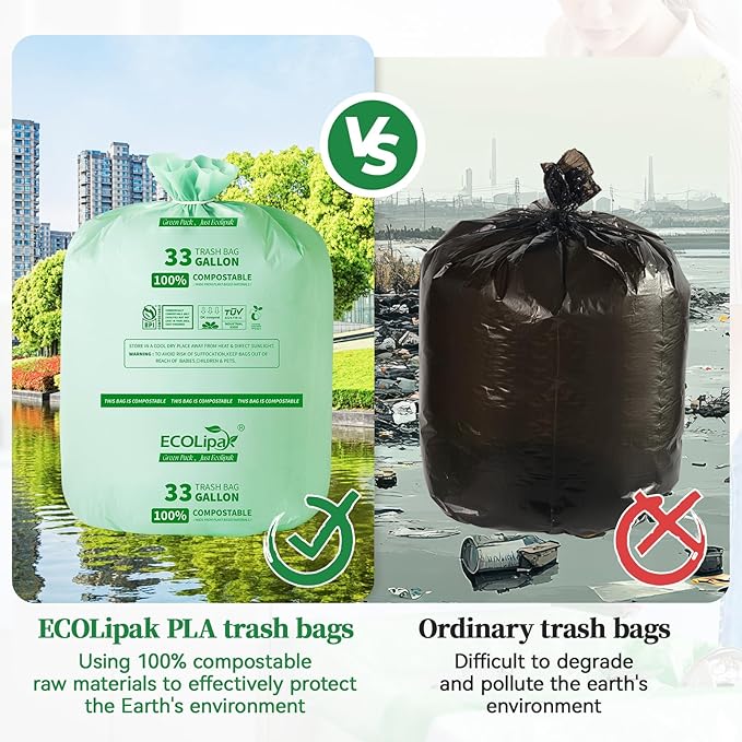 ECOLipak 240 Count 12 oz Compostable Paper Cups and 25 Count (1 Roll) 33 Gallon Compostable Trash Bags