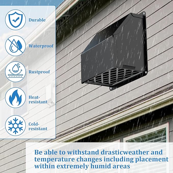 4 inch Dryer Vent Cover Outdoor,Wall Vent Cover for Dryer Outside with Rubber Cushioned Non Return Flap - Galvanized Steel Exhaust Vent Cover External Cap for Dryer Ducting/House/Range Hood/AC Black