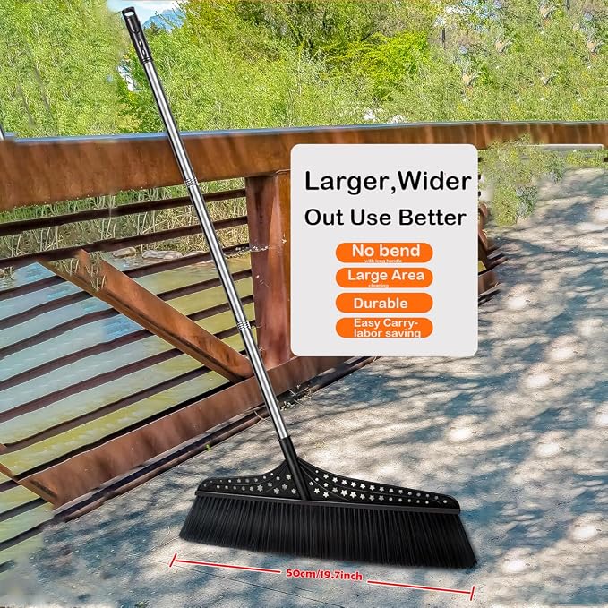 Heavy Duty Outdoor Angle Broom with 20" Wide 51" Long Handle Stiff Bristles Sweeper Perfect for Driveway/Courtyard/Industry Area/Lobby/Mall/Garage/Wood/Stone/Tile/Concrete Floor Sweeping