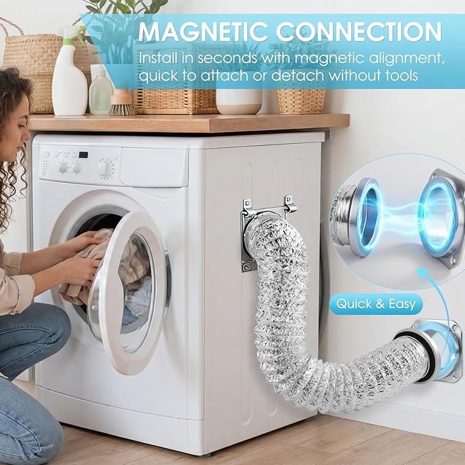 Magnetic Dryer Vent Connector Kit for Tight Space, Air Coupling Duct Exhaust Hose Recessed on Wall, 4inch Flexible Quick Pipe Connection Replacement , Indoor Cleaning Box Attachment