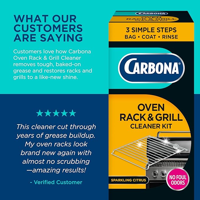 Carbona Oven Rack & Grill Cleaner Kit, Includes Bag & Gloves, Eliminates Thick Grease, Grime & Baked-On Food, Unscented Formula
