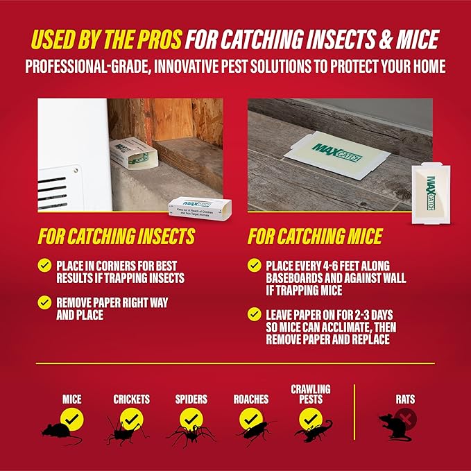 Catchmaster Max-Catch Mouse & Insect Glue Trap 36PK, Mouse Traps Indoor for Home, Sticky Pest Control Adhesive Tray for Catching Bugs, Bulk Unscented Glue Boards