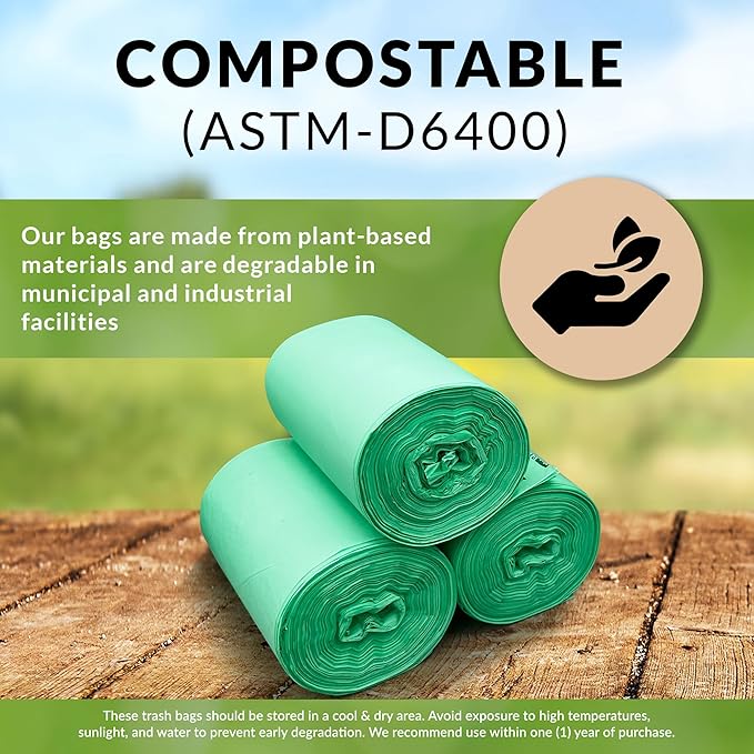 Reli. Compost Bags 3 Gallon (150 Count) | ASTM D6400 | Compostable Trash Bags for Food Scraps | Small Composting Liners for Kitchen Compost Bin/Countertop Bin | Green, Eco for Food Waste, 3 Gal