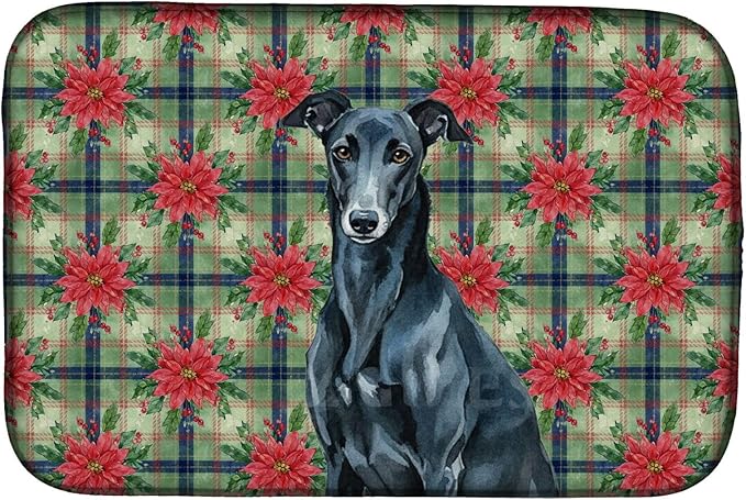 Caroline's Treasures Black Greyhound Christmas PoinsettIas Dish Drying Mat Absorbent Dish Drying Mat Pad for Kitchen Counter Dish Drainer Mat for Countertop, 14 x 21", Multicolor