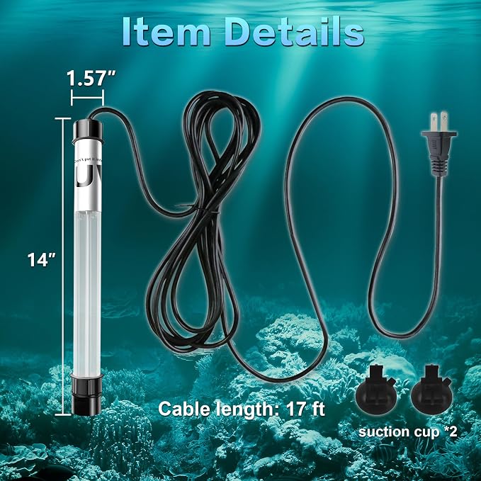 20W Pond UV Light for 100-1500 Gallon, UV Water Clarifier for Koi Pond, Cold Plunge, Aquarium, Swimming Pool, Spa and Fish Tank for Green Water Clean