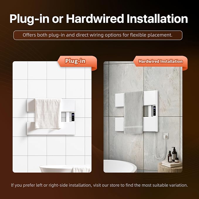Electric Towel Warmer with Smart LED Timer, Modern [2/3/4] Bar Large Panel Heated Towel Rack, Wall-Mounted Plug-in/Hardwired 2-in-1, Rapid Warmth for Bathrooms, [Matte Black/Alpine White]