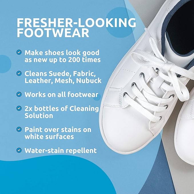 Complete Shoe Cleaning Kit - 2x Advanced Cleaning Solution, 1x Premium Stain Repellent, 1x White Shoe Paint, & Shoe Cleaning Brush For Suede, Leather, Canvas, and Mesh shoes and White Sneakers