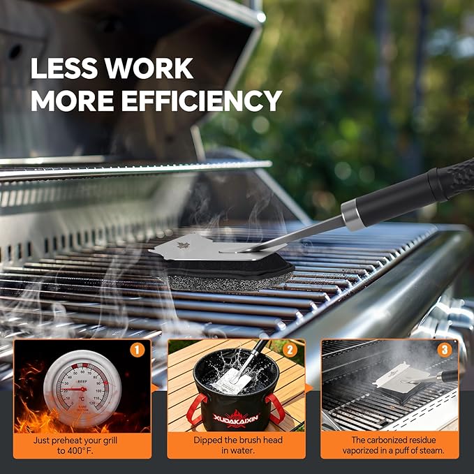 Grill Brush Bristle Free,with 5 BBQ Replacement Head, [Ultra Safe & Efficient] for Cast Iron, Stainless Steel Grates,Safe Grill Cleaner for Outdoor Grill,Great Gift for Men/Dad (Model-XD3000)
