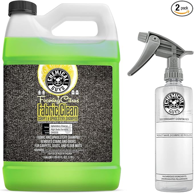 Chemical Guys CWS203 Foaming Citrus Fabric Clean Carpet & Upholstery Cleaner (Works on Car Carpets, Seats, Floor Mats & More), 128 fl oz (1 Gallon) with 16 oz, Spray Bottle (2 Item Bundle)