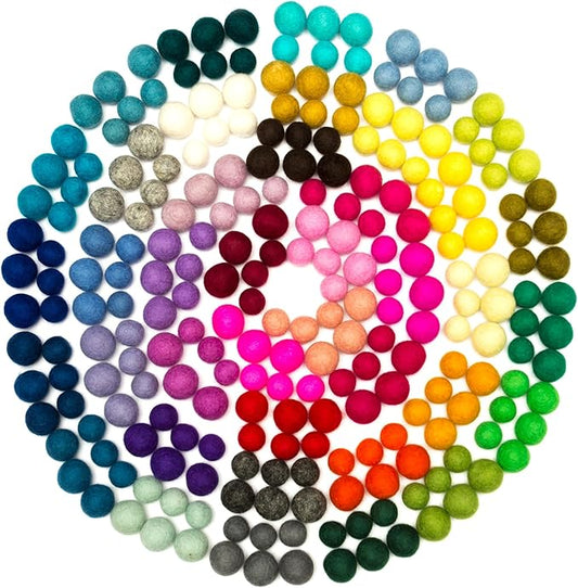 Glaciart One Felt Pom Pom, Felt Balls for Crafts (240 pcs) | 40 Rainbow Colors & 2 Sizes from 0.8 to 1 Inch | Perfect for Garlands, DIY Crafts and Decoration