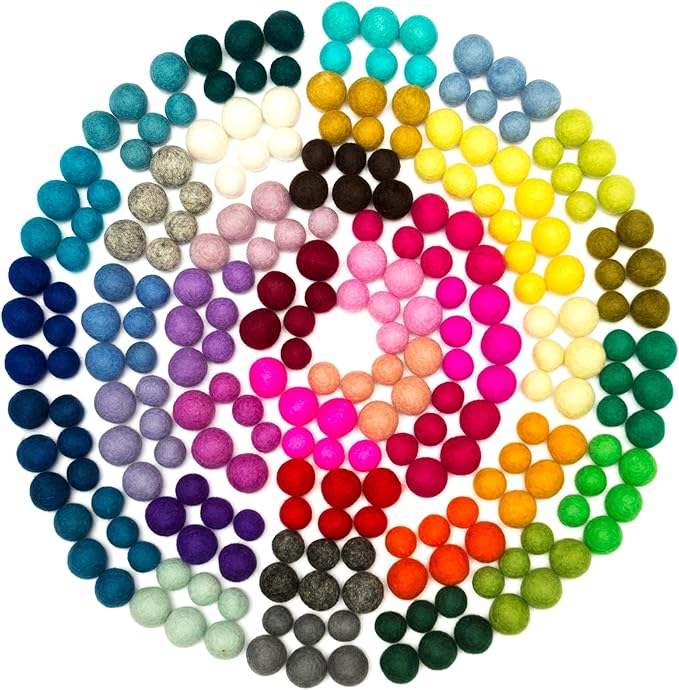 Glaciart One Felt Pom Pom, Felt Balls for Crafts (240 pcs) | 40 Rainbow Colors & 2 Sizes from 0.6 to 0.8 Inch | Perfect for Garlands, DIY Crafts and Decoration