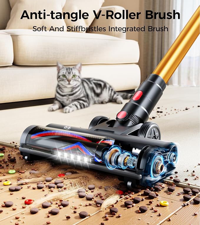Cordless Vacuum Cleaner, 550W 45KPA 65Mins Vacuum Cleaners for Home, Stick Vacuum with Self-Standing,Touch Screen, Anti-Tangle Brush, 8-in-1 Lightweight Wireless Vacuum for Pet Hair Carpet Hard Floors