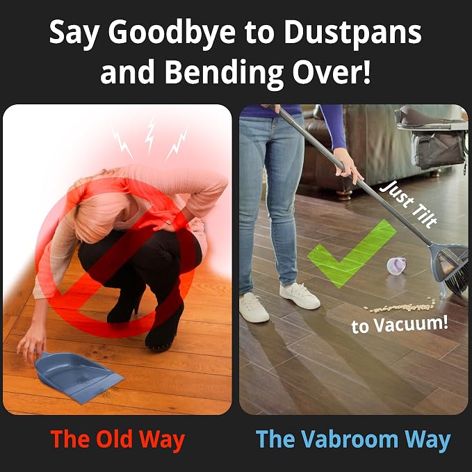 VaBroom Shark Tank 2-in-1 Cordless Electric Broom with Built-in Vacuum - Hard Floor Sweeper for Hardwood, Tile, Laminate & Pet Hair