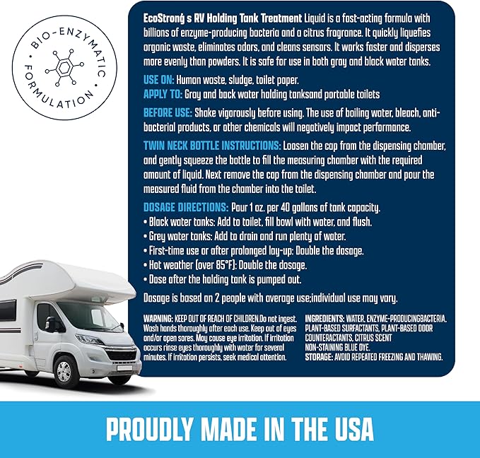 Eco Strong RV Toilet Treatment | RV Black Tank Treatment | RV Holding Tank Digestor, Odor Eliminator, and Cleaner | Perfect for Campers, RVs, Boats, 33 Treatments, Citrus