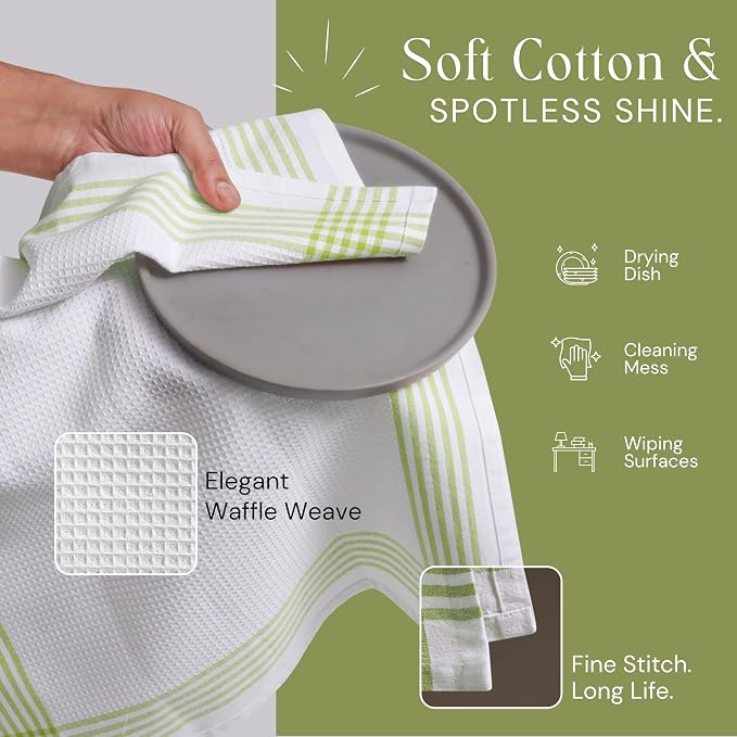 Waffle White & Multi Colors Kitchen Towels 12 Pack, 100% Cotton, 16x26 inches, Durable Dish Towel, Quick Dry Dishcloths, Ideal for Drying, Wiping - Light Grey, Lavender, Lemon Green