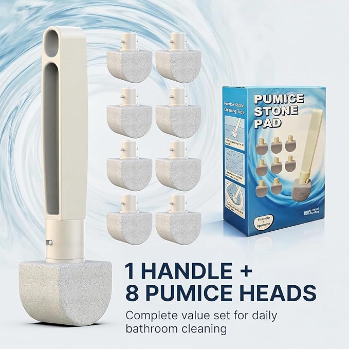 Pumice Stone Toilet Bowl Cleaner 8-Pack – Hard Water & Limescale Remover, Non-Scratch Multi-Surface Scrubber for Toilet, Bathroom Tile, Sink – Natural Cleaning Tool with Disposable Refill Heads