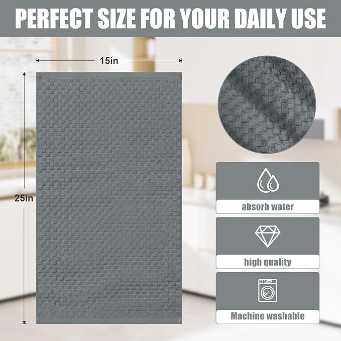Homaxy 12 Pack Kitchen Dish Cloths (10 x 10 Inches, Grey) and Terry Kitchen Towels(15" x 25", 6 Pack, Dark Grey)