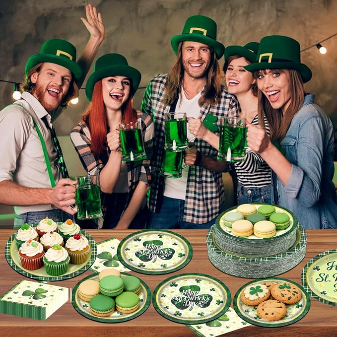 150pcs St. Patrick's Day Party Supplies,Shamrock Paper Plates and Napkins Set for St. Patrick's Day Party Decorations,Serve 50 Guests