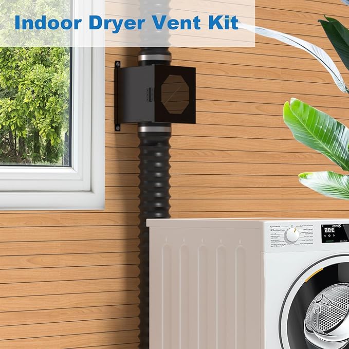 Dryer Lint Trap Indoor Vent Kit, 4" Vent Hose with Duct Clamps, Aluminum Foil Tape, Cleaning Brush & 2 Metal Filter Screens, Metal Lint Catcher Box Complete Set