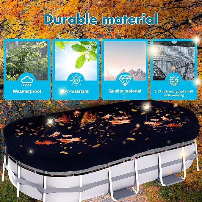 Pool Leaf Net Cover 12x24 Oval Above Ground, Durable Black Mesh Swimming Pool Net Cover with Winch and Cable for Leaves and Debris, Tear Resistant, UV Resistant, and Reatherproof (Oval 12x24 Ft)