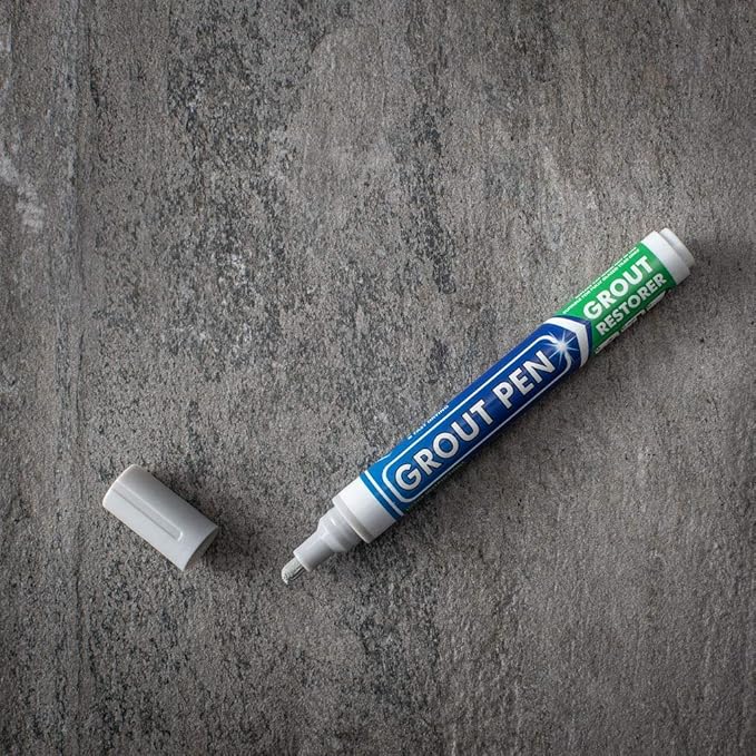 Grout Pen Tile Paint Marker: Winter Grey 1 Pack and 2 Pack White with Extra Tips (Narrow, 5mm) - Waterproof Tile Grout Colorant Marker for Cleaner Looking Floors & Whitener Without Bleach