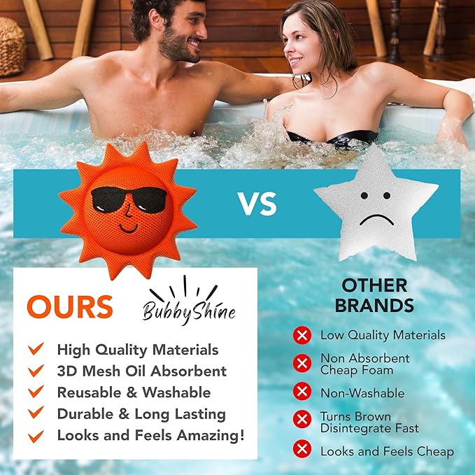 BubbyShine Hot Tub Scum Absorber 2 Pack + 100 Pack 6in1 Test Strips