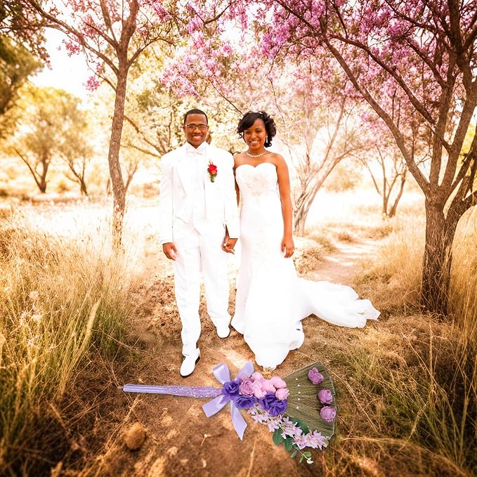 Wedding Brooms for Jumping Ceremony - TrinhGuo Purple Wedding Broom with Ribbons Pearls Artificial Flowers Leaves Mesh Embroidery, DIY Marriage Jumping Ceremony Set for African American