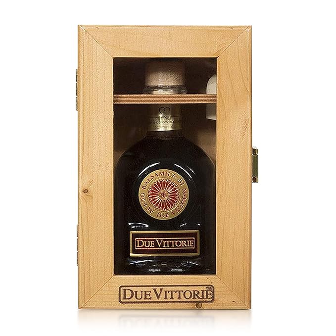 Due Vittorie Oro Gold Premium Edition Balsamic Vinegar Gift Set with Cork Pourer and Wooden Gift Box - Oak Barrel Aged Balsamic Vinegar of Modena - 8.45 fl oz