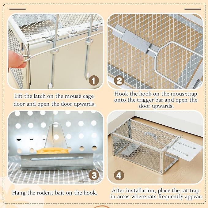 2 Pack Humane Rat Trap Cage, Live Chipmunk Rodent Cage Indoor Outdoor, Reusable Metal Mouse Trap for Rats, Mice, Squirrels