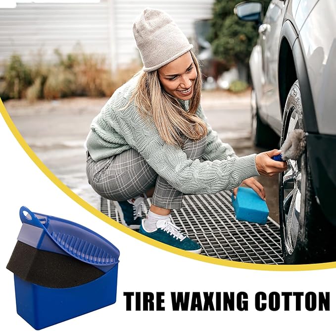 Car Tire Applicator Sponge Set of 2 Supplies Wheel Waxing Pad with Handle Fit for Easy Detailing Ergonomic Designs Reusable Tire Sponge (Black)