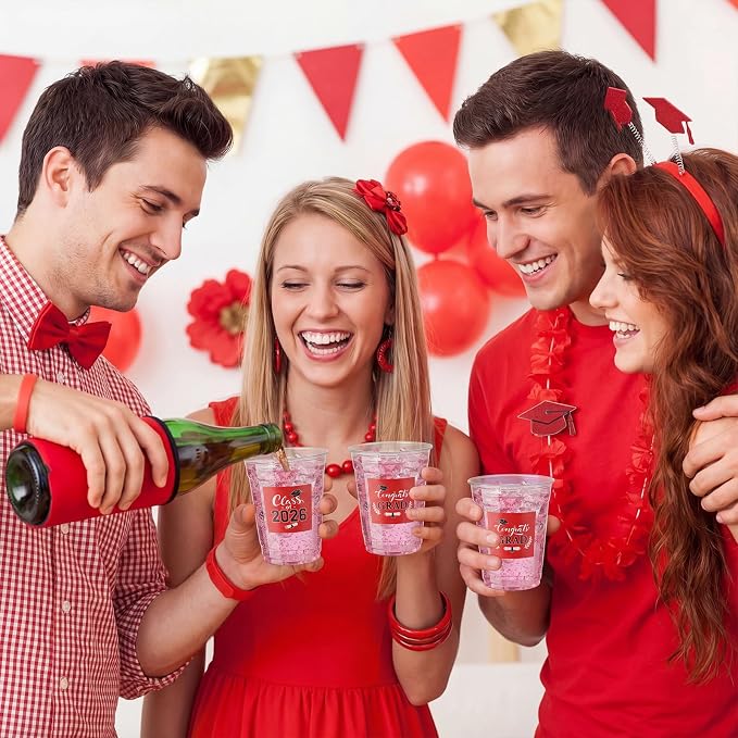 Amyhill 60 Pack 12oz Graduation Cups 2026 Graduation Decorations Disposable Plastic Cups Sturdy&Durable Drinkware for Class of 2026 Decorations Congrats Grad Party Favors Supplies (Red)