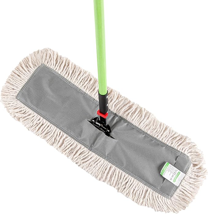 Restaurantware-Clean Tek Professional 24.02 x 5 Inch Dry Floor Mop, 1 Disposable Dust Mop - 64-Inch Handle, Secure Attachment, Blue Cotton, Ideal For Floor, Cleaning Home, Office